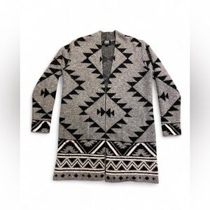 Frye Gray & Black Geometric Open Knit Cardigan